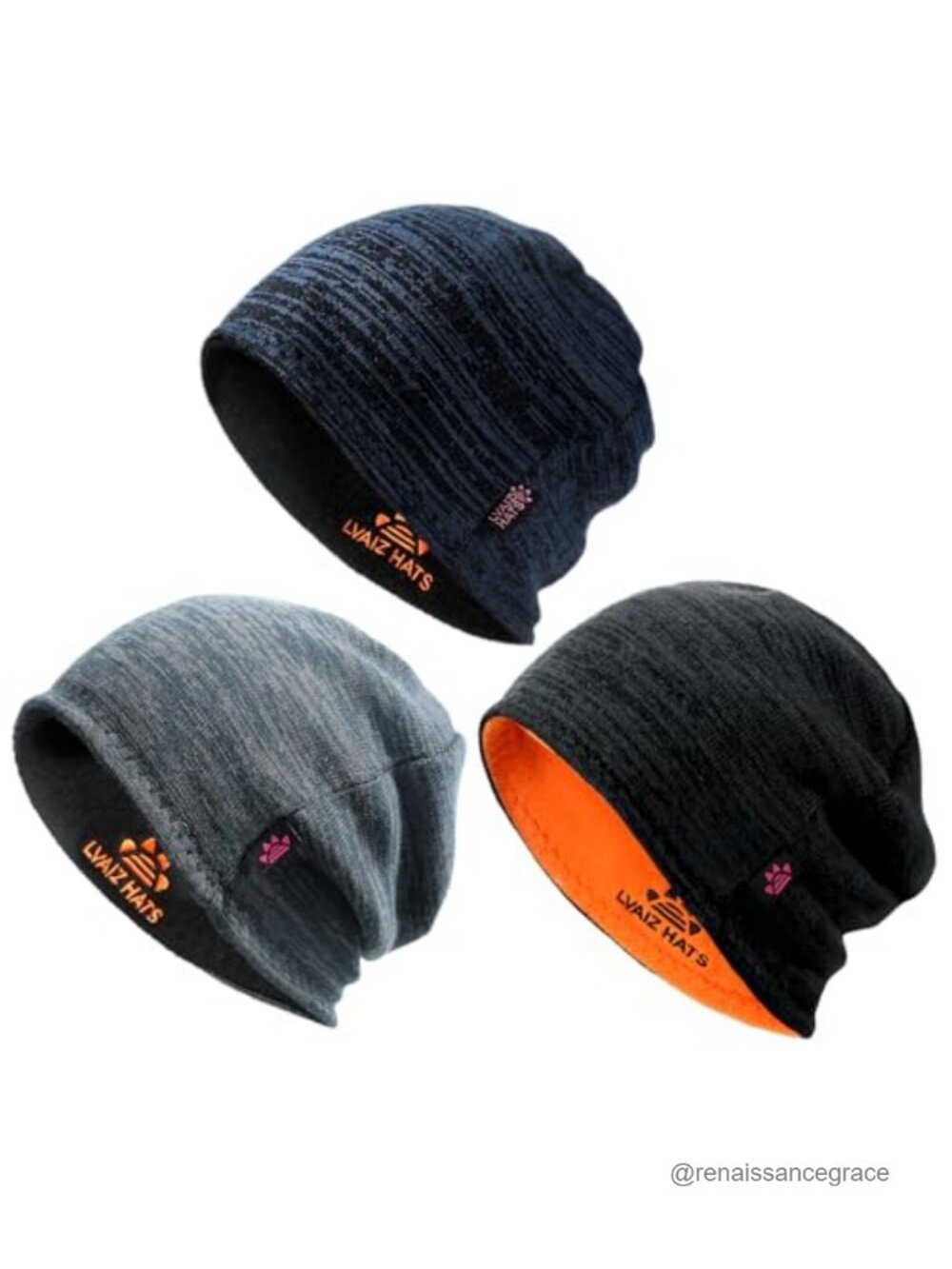 Reversible Fleece Lined Beanie Hats 3 Pack Winter Knit Skull Cap
